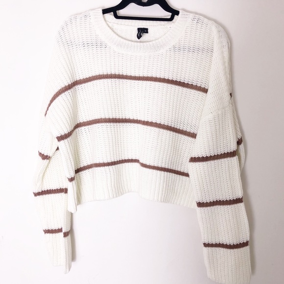 Moon Madison White Striped Sweater Size 